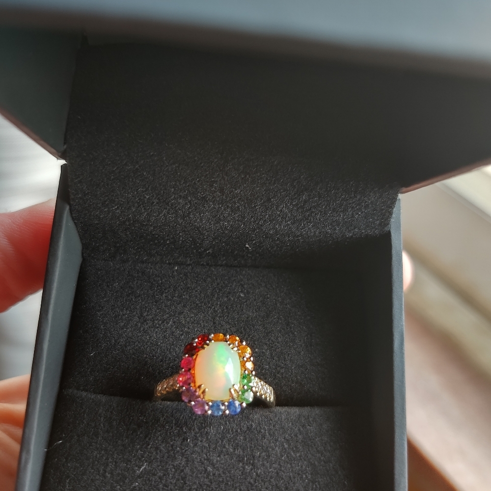 Multi Gemstone 14K Honey Gold Ring 1/8ct